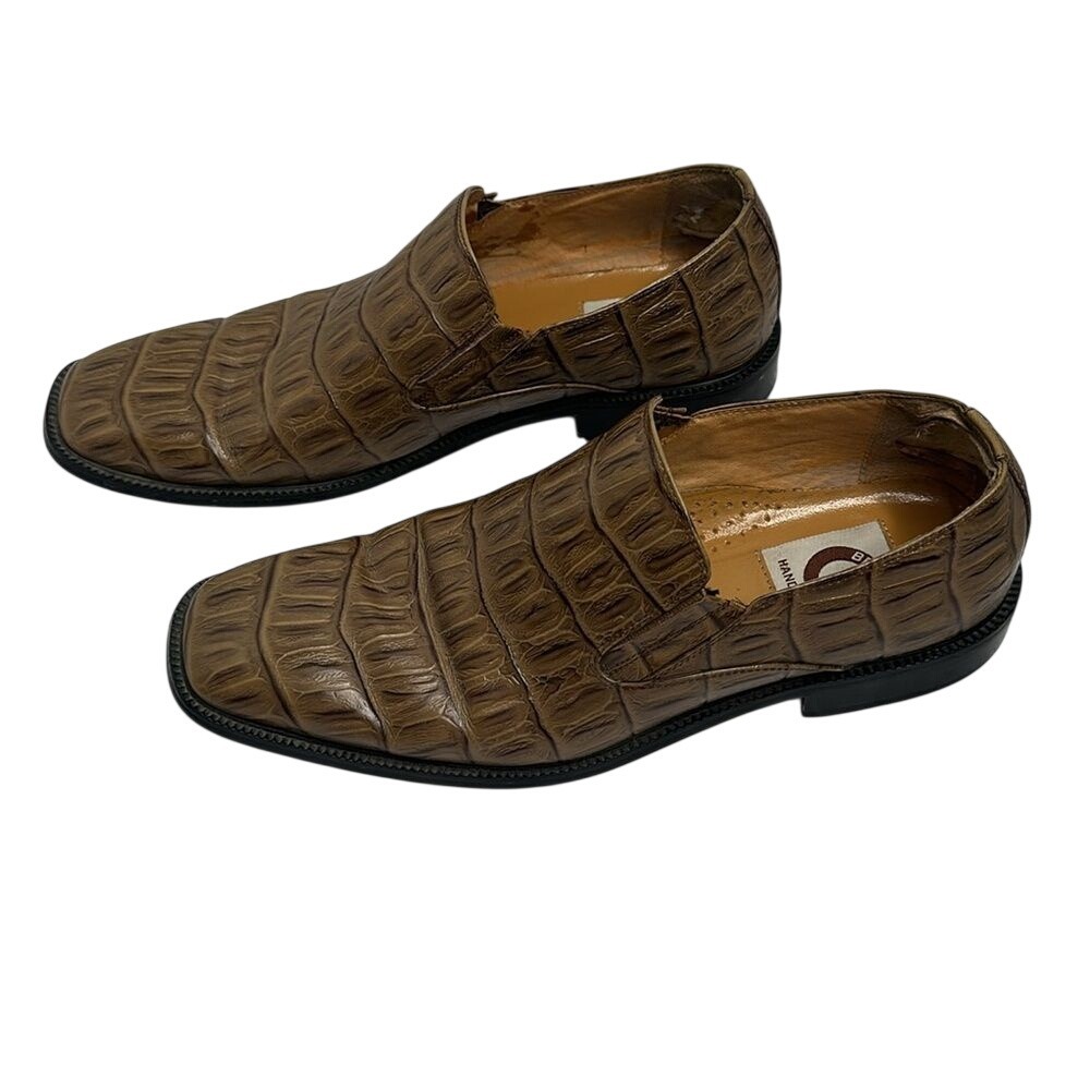Brand Q Mens Brown Faux Croc Embossed Leather Loafers Square Toe ALO6601-92 9.5
